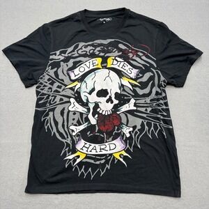 Y2K Ed Hardy T-Shirt Men's Medium Black Love Dies Hard Skull Grunge Streetwear